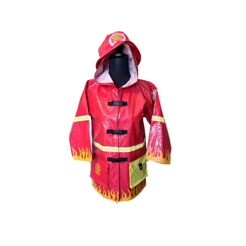 Vintage kidorable kids fireman’s rain jacket red pvc firefighter unique dopamine
